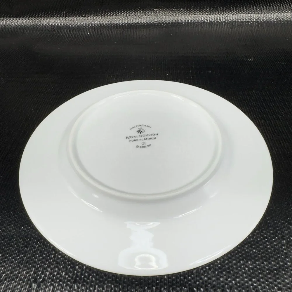 2005 Royal Doulton Pure Platinum Double Silver Band Plate Dish 7.5inch Set‎ 3